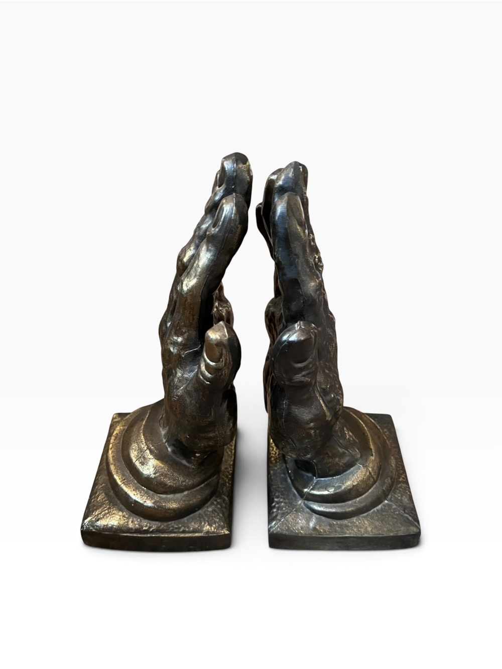 Bronze-Tone Hand Sculpture Bookends - Home Art